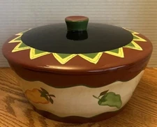 Stoneware Serving Bowl; By Main Ingredients With Lid Southwestern Chili Peppers