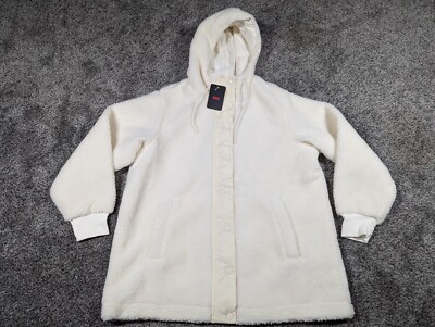 Levis Jacket Womens Medium Cream Sherpa Fleece Hoodie Jacket Christmas NEW $148