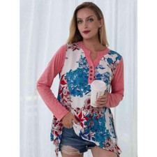 Full Size Floral Buttoned Notched Neck Top