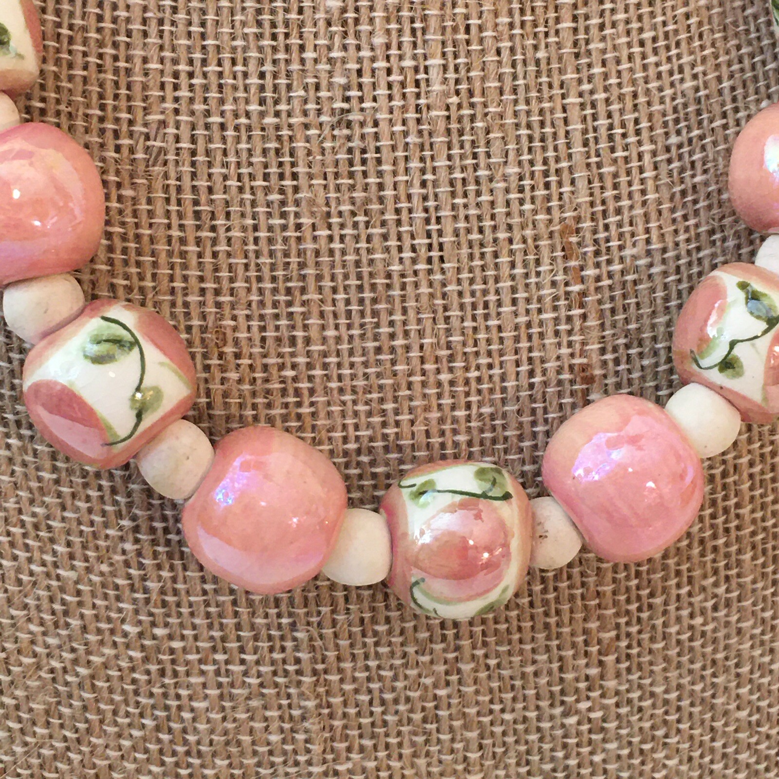 Vintage Chinese Porcelain Bead Necklace Hand Painted … Gem