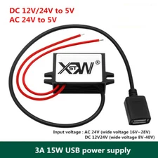 AC-DC 24V to 5V 3A 15W USB power converter, input without positive and negative