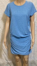 Patagonia S Blue Worn Wear Stretch Short Sleeve Ruched Drop Waist Tee Dress EUC