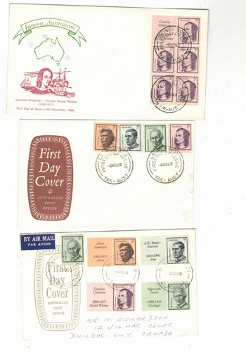 Australia 1968 5c Famous Aust on FDCs  SPECIALISED GROUP     (15 Covers)