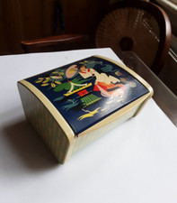 Japanese Metal Cigarette Box Mid Century Hand Painted Geisha Trinket Box