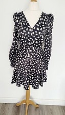 Little Mistress Plunge Front Mini Dress In Smudge Print Size UK 8