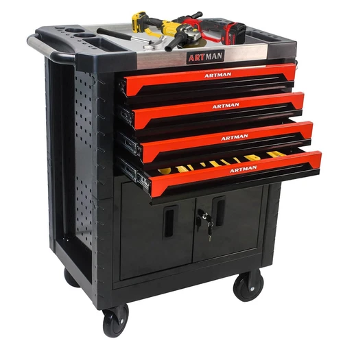 4 -Drawer Rolling Tool Chest Metal Tool Box w/Wheel Tool Cabinet Cart w/Lock - Picture 10 of 16