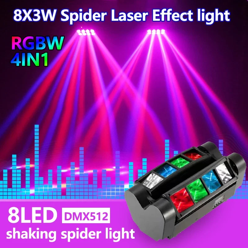 8LED RGBW Spider Beam Moving Head Stage Lighting DMX DJ Party Disco Lights - Image 4 of 4