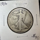 1916 P Walking Liberty Silver Half Dollar First Year Nice LOOKING Coin! Key Date