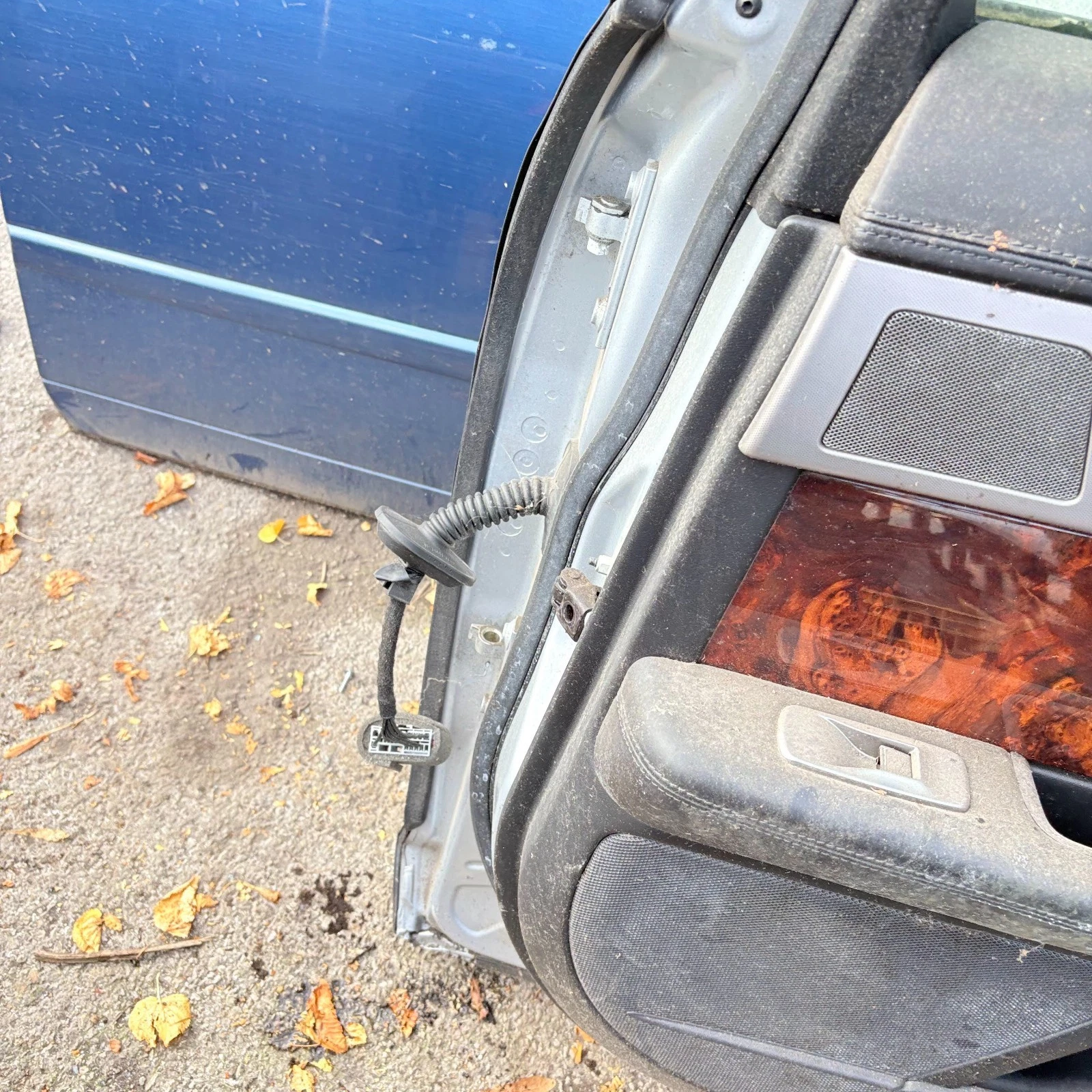 Jaguar XF rear right door wiring connector and interior trim