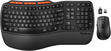 Ergonomic Wireless Keyboard and Mouse Combo, 2.4G Full Size Wave Key Black