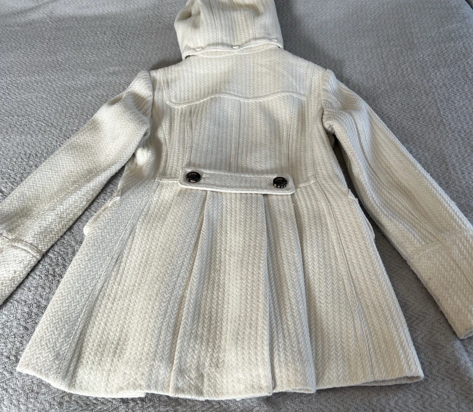 Guess Cream Knit Hooded Fall Coat Brown Toggle Cozy Vintage Style Size M - Image 4 of 4