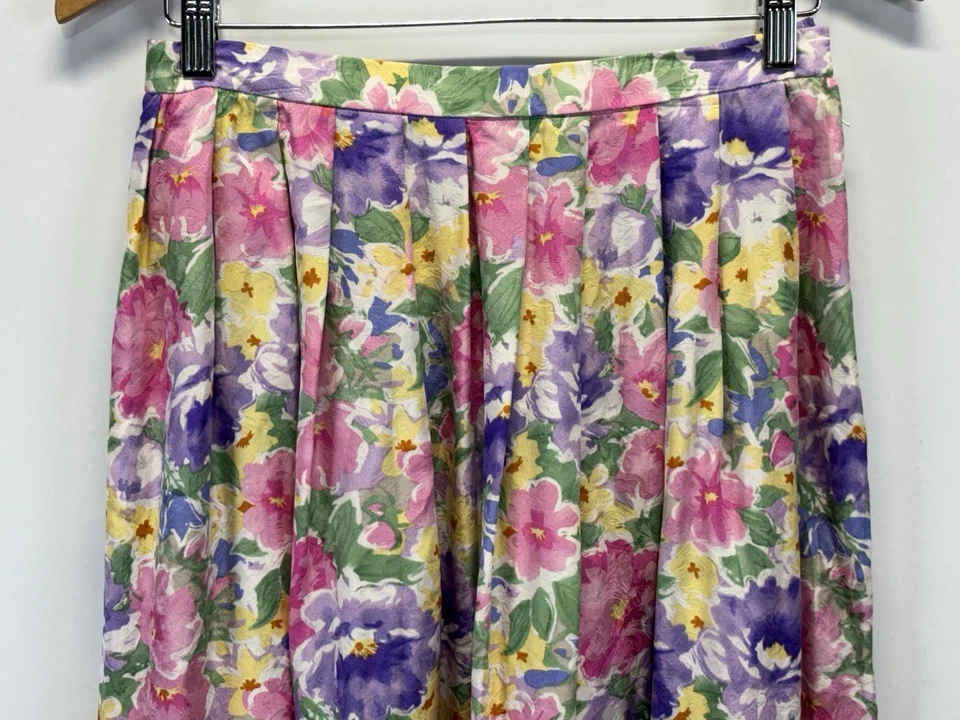 Falda midi de seda floral de colección talla 12 para mujer plisada fluida núcleo de cabaña suave niña Foto 2 de 4
