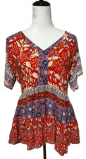 Coco & Carmen Top Womens S/M Red Purple Color...