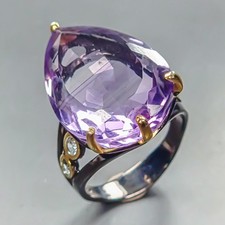 Gemstone 36 ct Natural Amethyst Ring 925 Sterling Silver Size 8 /R449920