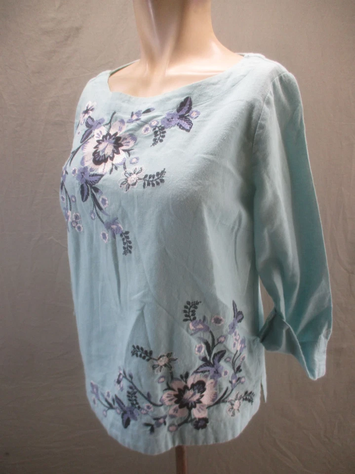 Top Charter Club para mujer talla XL multicolor floral bordado algodón lino 039 Foto 3 de 4
