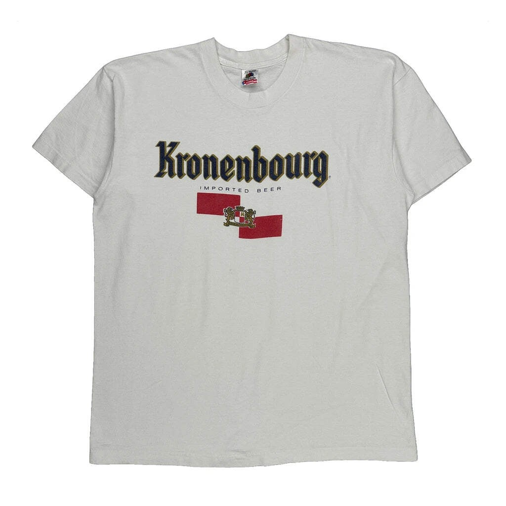 Single Stitch Imported Beer Fruit Of The Loom Graphic T-Shirt - XL White Cotton