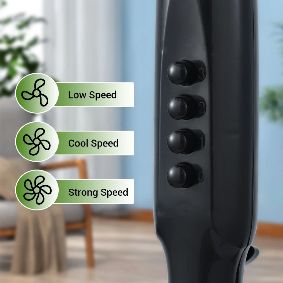 16-дюймовый 3-скоростной регулируемый колебательный пьедестал подставка вентилятор мощный классный тихий черный - Изображение 3 из 4