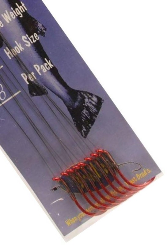 Brad's Red Salmon Steelhead Hooks 42" Hand Tied Leader 20 lb Size 3/0 Hook