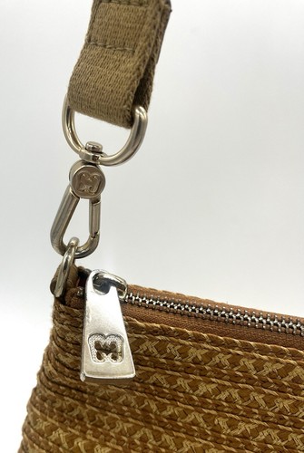Eric Javits hellbraune Raffia Tweed Reißverschluss Schultertasche Handtasche Canvas verstellbarer Riemen - Bild 4 von 13