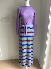 Vintage Wenjilli 70s Purple Knit Maxi Dress Size Small