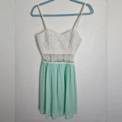 BCX White Lace Mint Green Chiffon Fit Flare Dress Size 7