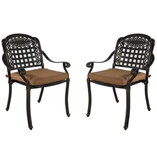 Set of 2 Patio Dining Chair Stackable Chairs Set Outdoor Cast Aluminum Chairs