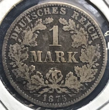 🇩🇪🇩🇪 Germany Empire 1875 B 1 Mark  Coin Silver, 🇩🇪🇩🇪
