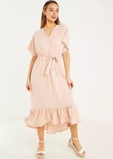 Quiz Burnout Wrap Front Tie Belt Frill Hem Midaxi Dress - Nude UK 10 RRP £35