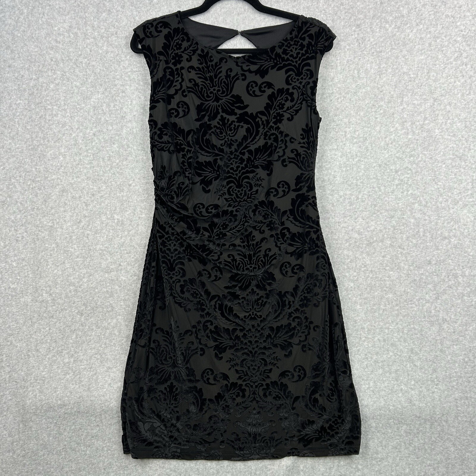 Little Black Dress Velvet Burnout Stretch Cut Out Ruched Sheath Women M Classic