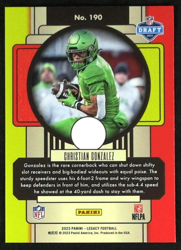 2023 Panini Legacy Christian Gonzalez #190  Oregon RC Premium Edition Silver - Image 2 of 2