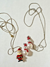 Enamel Santa and Snowman Christmas Pendant Necklace 1.5  