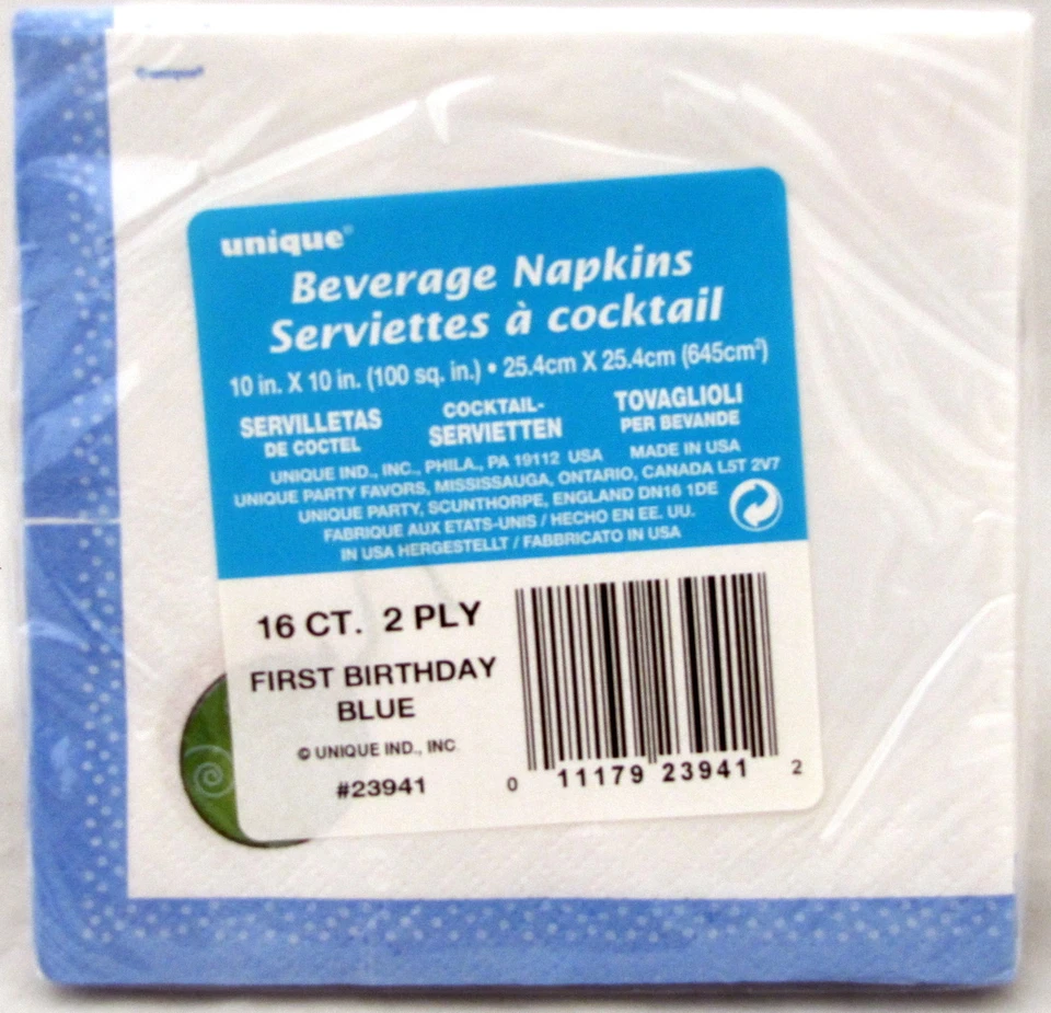 Салфетки для первого дня рождения мальчика синие напитки 10 дюймов 16 карат вечеринка 1-й воздушный шар салфетка - Изображение 2 из 3