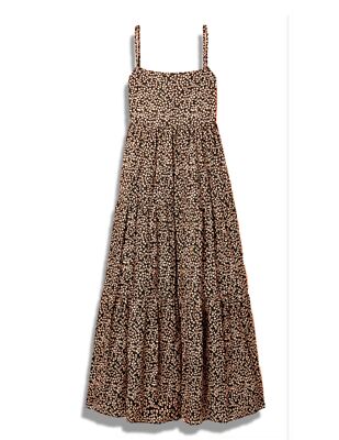 MATTEAU sz 8 Tiered Low Back Brown Floral Print Cotton Poplin Maxi Dress |  eBay