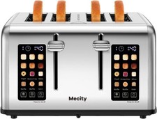 Mecity Stainless Steel 4 Slice Toaster Touch Screen Control 4 Wide Slot