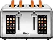 Mecity Stainless Steel 4 Slice Toaster Touch Screen Control 4 Wide Slot