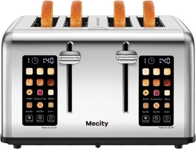 Mecity Stainless Steel 4 Slice Toaster Touch Screen Control 4 Wide Slot