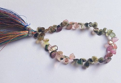 38 Ct Natural Smooth Watermelon Bi Color Tourmaline Slice 8 Inch Strand Necklace - Picture 5 of 12