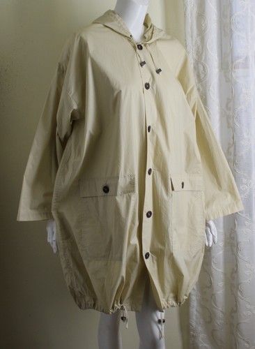 Eskandar 1 O/S NATURAL BEIGE 38" Long Cotton Hooded Lightweight Rain Coat Jacket