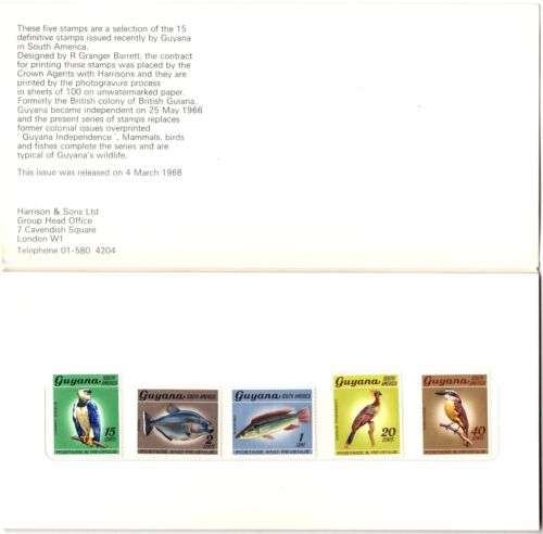 GUYANA 1968 HARRISON & SONS CARPETA DE PRESENTACIÓN DE SELLOS COMO NUEVOS A 40c - Imagen 2 de 2