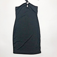 Shein Black Halter Dress XS O-Ring Front Cut Out Bodycon Sheer Stretch LBD Sexy