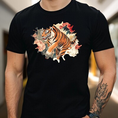 Herren T-Shirt Traditioneller Japanischer Tiger Baumwolle Größe XS bis 5XL