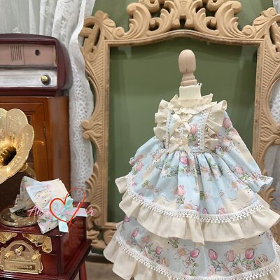 Blythe 1/6 1/4 1/3 BJD Clothes Fresh Garden Elegant Dress + Bonnet Light Blue