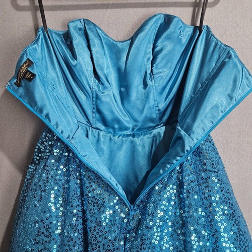 Betsey Johnson Pailletten Ballkleid türkis Satin trägerlos Größe 4 Mini - Bild 6 von 7