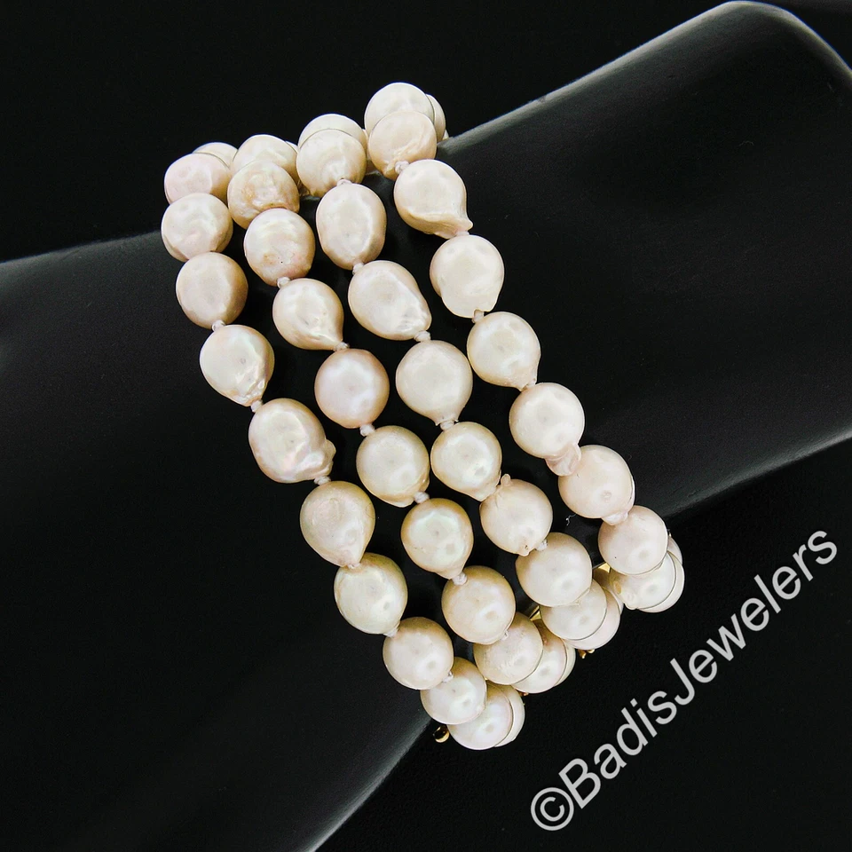 6.75" 4 Row Strand 6.8mm Cultured Pearl Bracelet w/ 14k Gold Multi Stones Clasp - Image 4 of 4
