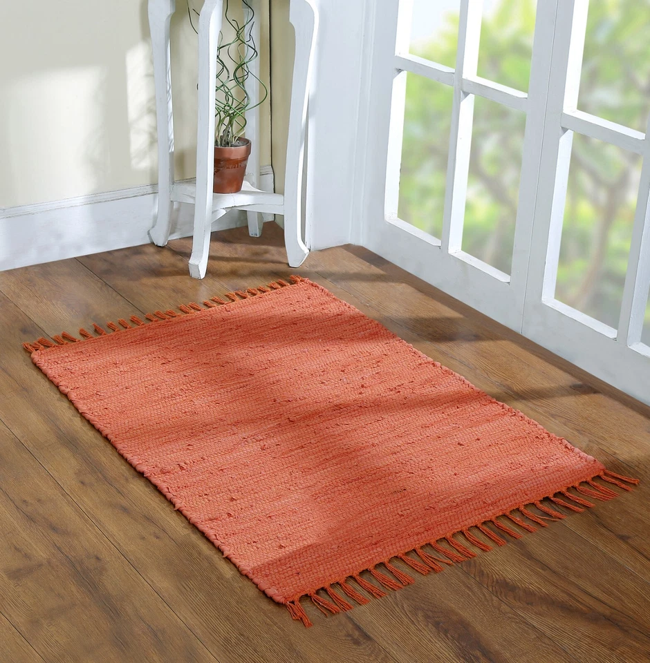 Handcrafted Vibrant Cotton Rug 24X36" – Washable, Reversible, With Tassels 2'x3' - Image 4 of 4