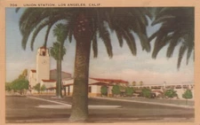 Union Station Los Angeles California Palm Tree Posted Vintage Linen Postcard