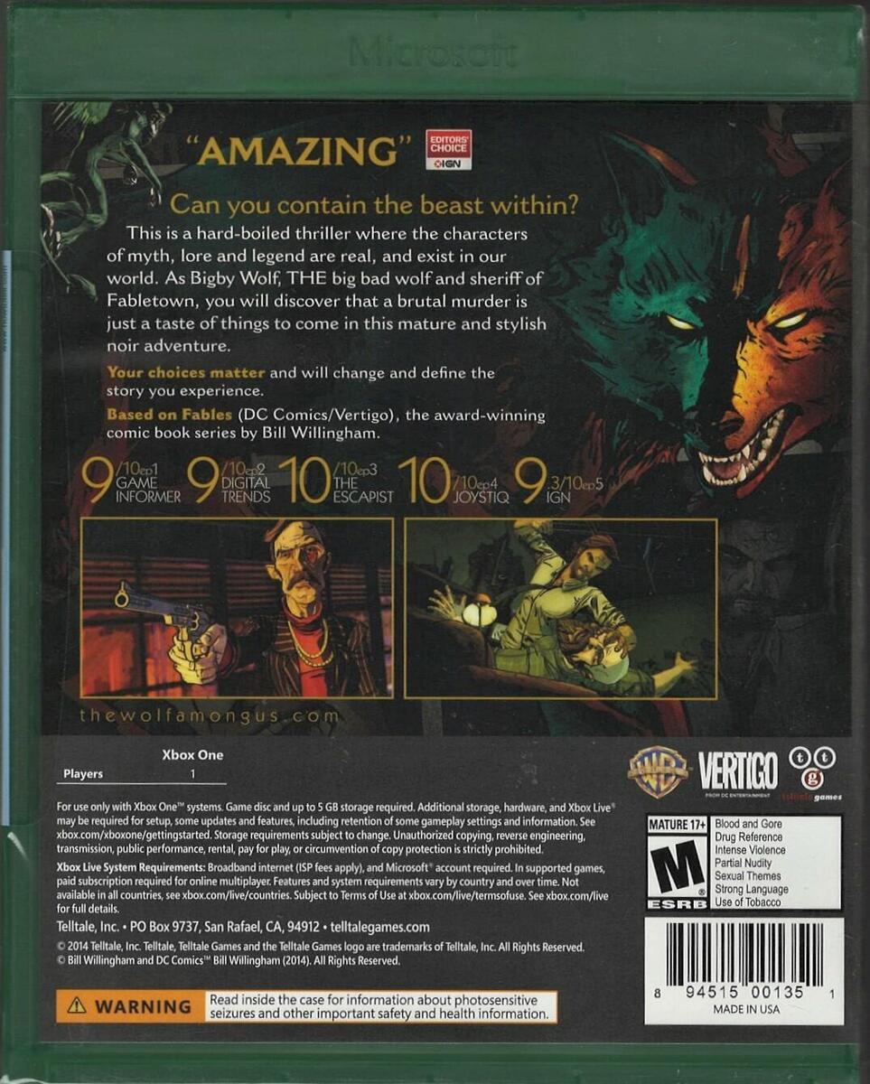 The Wolf Among Us (XBOX 360) Brand NEW Factory Sealed