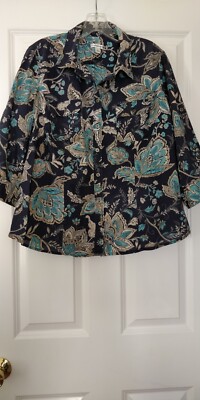 Croft & Barrow Womens Blouse Large Cotton button up Blue  Casual Top