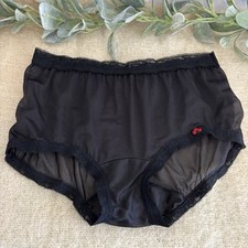 Vintage High Waist Women Panties Black Size 7 Nylon Lace Trim Small Hole
