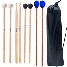 Drum Mallets Kit   4 Pairs Felt Timpani, Rubber, Marimba, 5A Drumsticks wit...